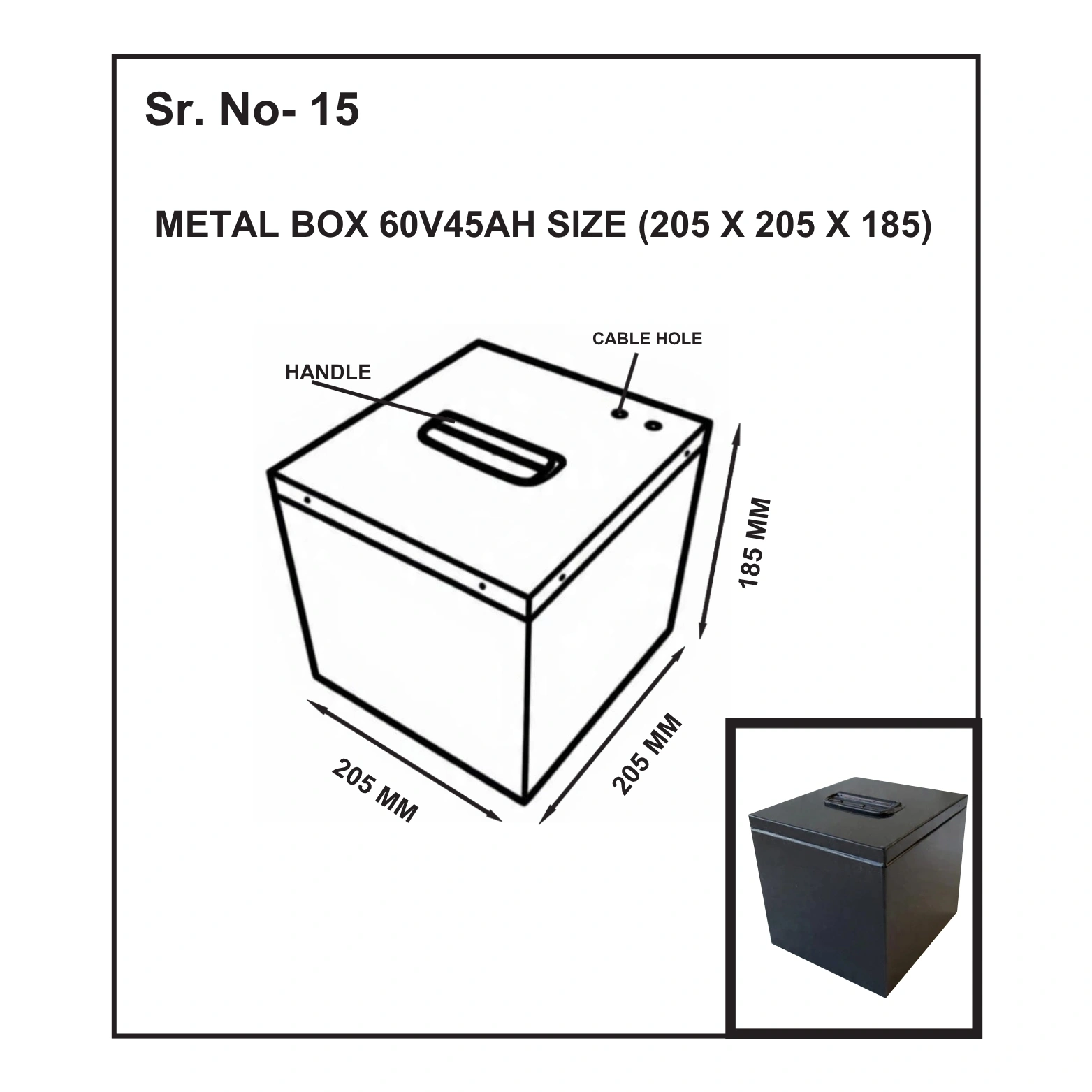 Metal Box 60V 45Ah (205x205x185 mm) - Image 2